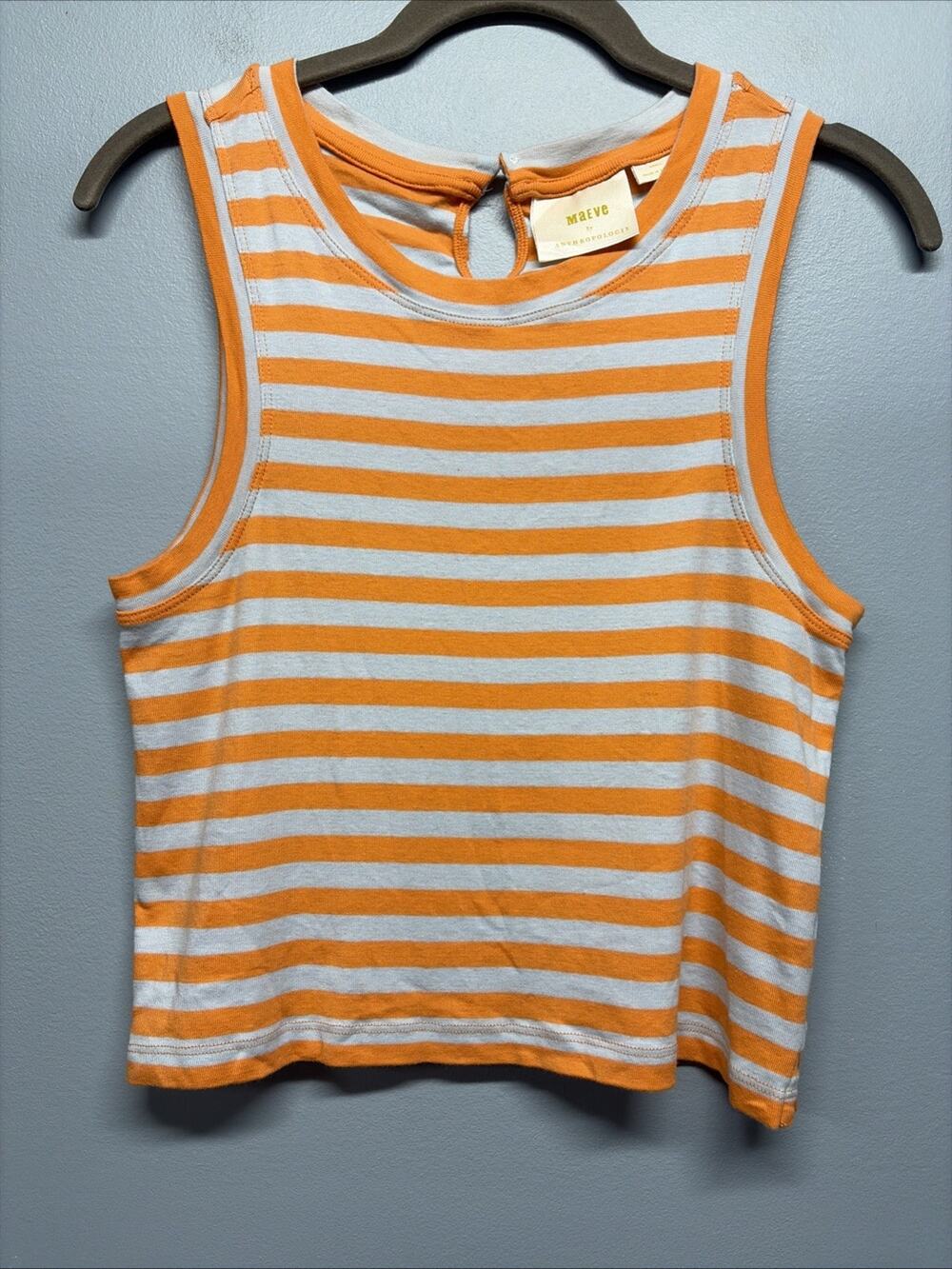 Maeve Anthropologie Striped Sleeveless Crop Top Orange-Ecru Cotton Knit Sz Small